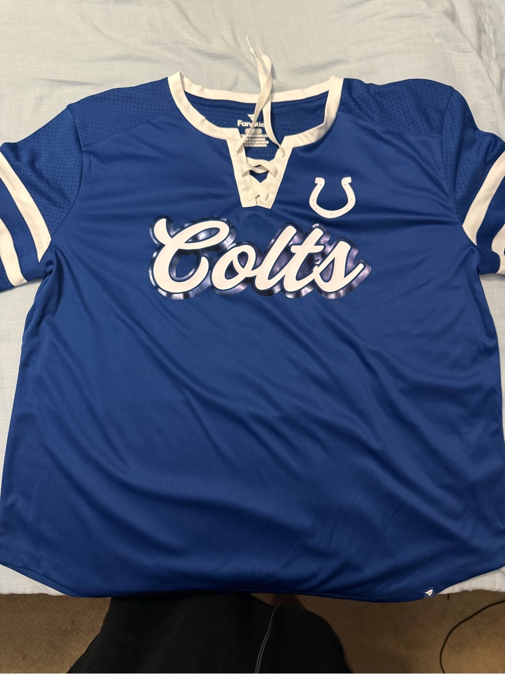 Fanatics Blue Colts Lace-Up Jersey Top with White Trim